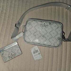 Kate Spade Light Gray and Silver Floral Crossbody